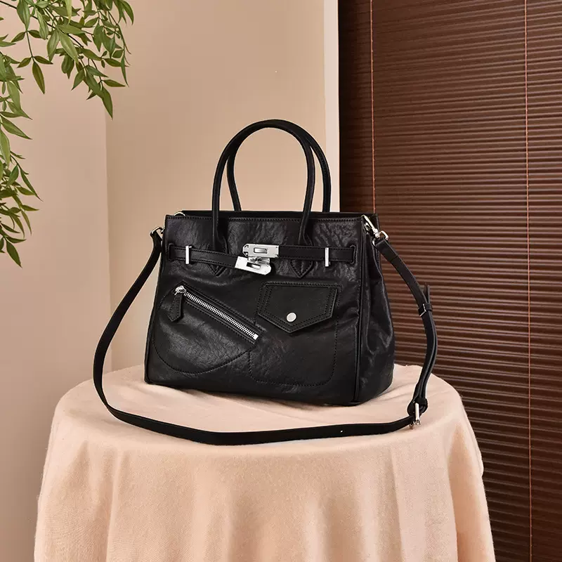 2026新款植鞣牛皮手提包摇滚朋克机车包质感复古通勤单肩斜挎女包