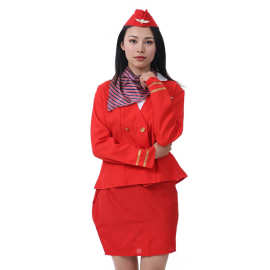 万圣节服装舞台表演服红色空姐制服帽子短裙套装