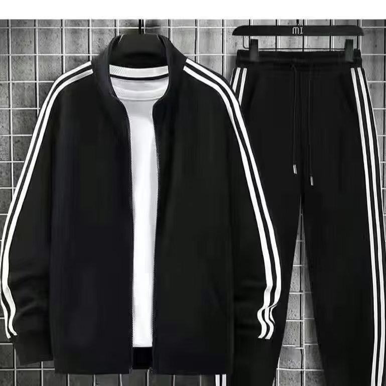 Men's Three-Bar Sports suit Spring and Autumn Collar Cardigan Sweater with Running Loose Casual Clothes Men's Clothing Set Men's Three-Bar Sports suit Spring and Autumn Collar Cardigan Sweater with Running Loose Casual Clothes Men's Clothing Set