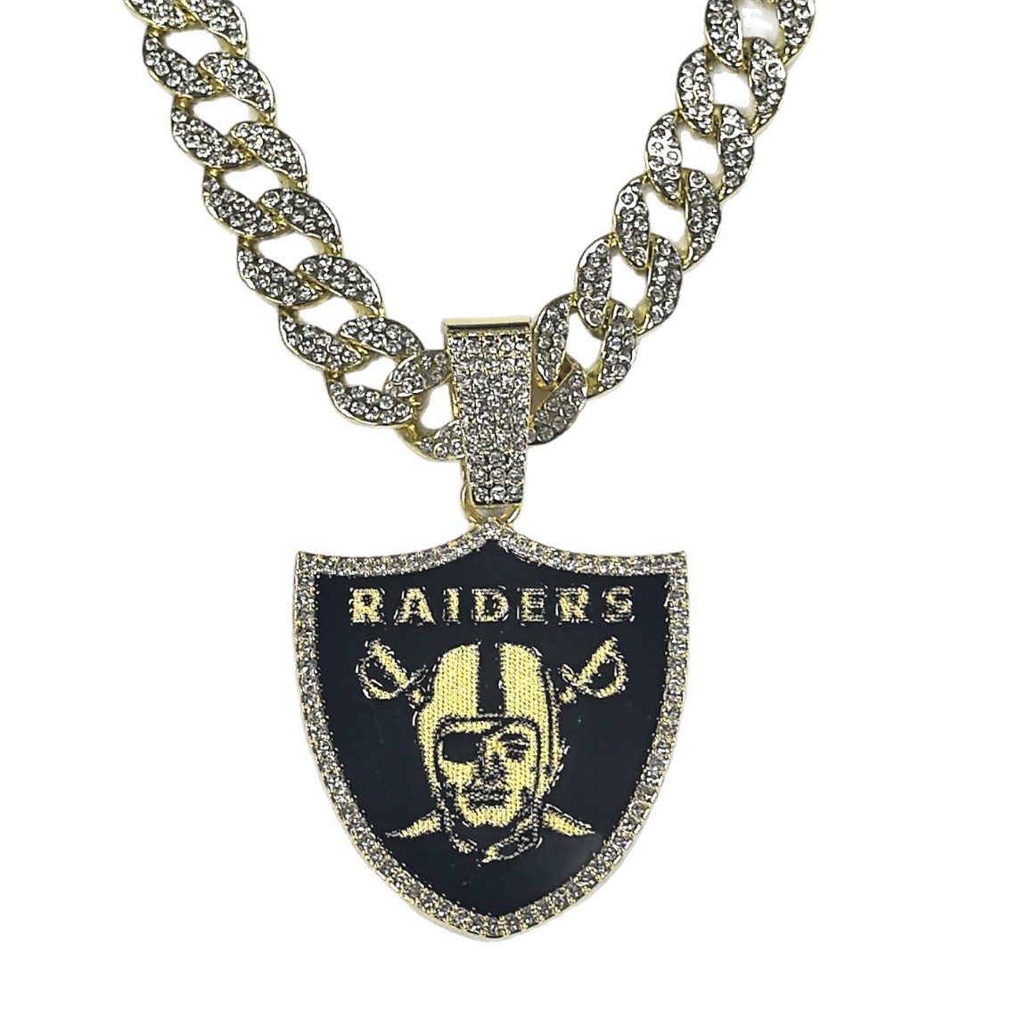 Colgante de escudo completo de cadena cubana Raiders HIP HOP Oakland Raiders logotipo colgante de cadena cubana