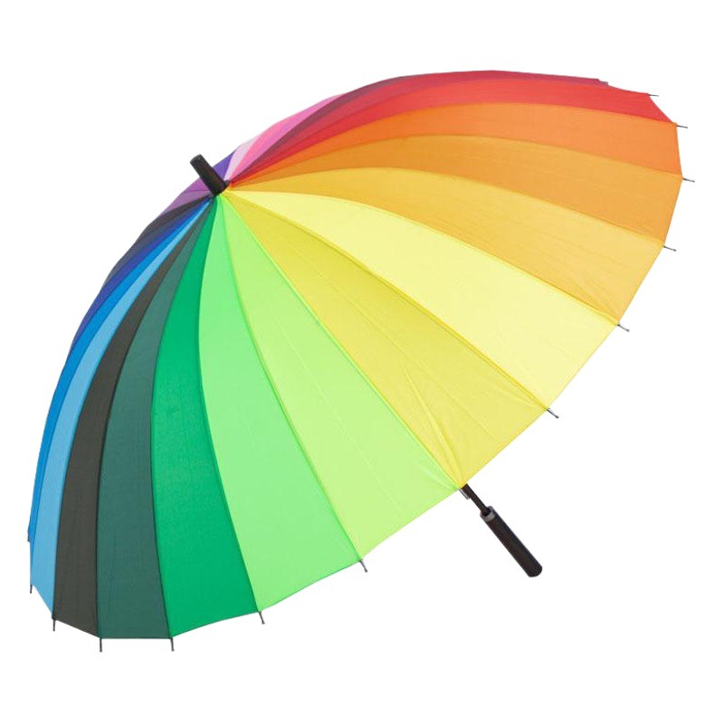 Manufacturer Wholesale 24-Bone Double Business Straight Rainbow Umbrella Long Handle Impact Cloth Enlarged Reinforced Thickeneded Sunny Umbrella