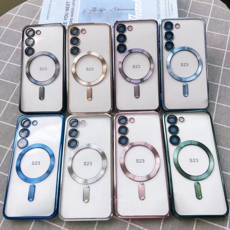 Suitable for Samsung S24ULTRA transparent magnetic case with lens film, s24plus electroplated wireless s23+ protective case Suitable for Samsung S24ULTRA transparent magnetic case with lens film, s24plus electroplated wireless s23+ protective case