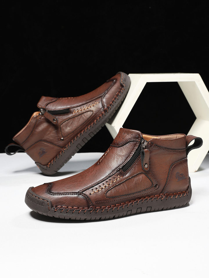 Giày bốt Martin nam cổ ngắn cỡ lớn, đế bằng khâu tay, khóa kéo, phong cách ngoài trời — 6008 kaki, 6008 màu nâu đỏ, 6008 màu vàng nâu, 6008 màu xanh chi tiết 34