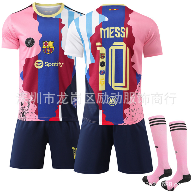 Club Retro Commemorative Edition Jersey Sport Team Uniform Children Special Edition Messi Football Career Football Uniform suit