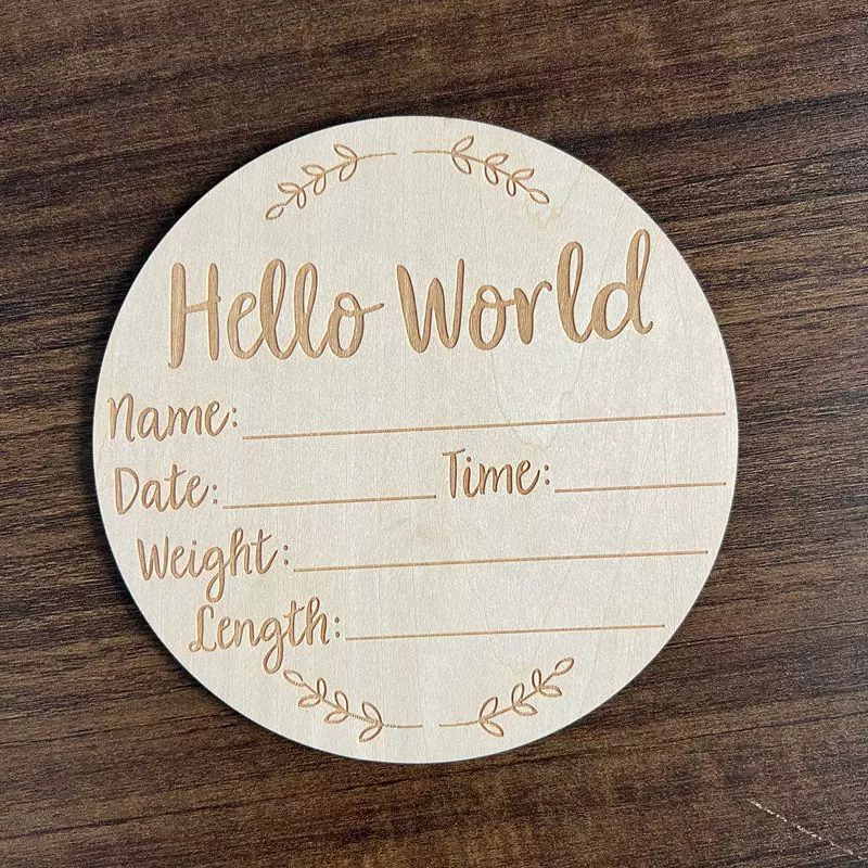 hello world婴儿出生公告新生儿沐浴礼物木制里宝宝拍照程碑道具