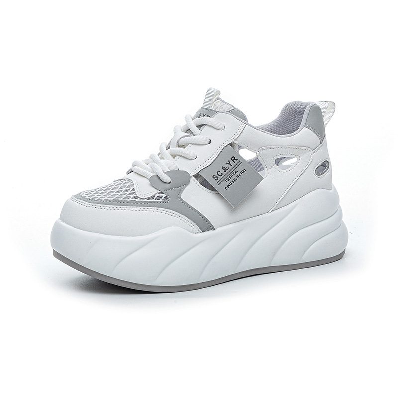 Thick-Soled Hollow White Shoes for Women 2025 Summer Mesh Popular Casual Fashion Versatile Hollow Breathable Height-Increasing Women's Shoes