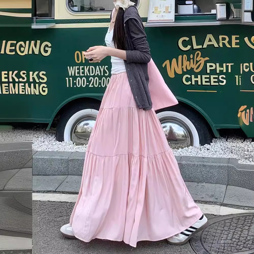 Plus-size cake white half skirt for women autumn large umbrella skirt pleated plus size medium-length dress