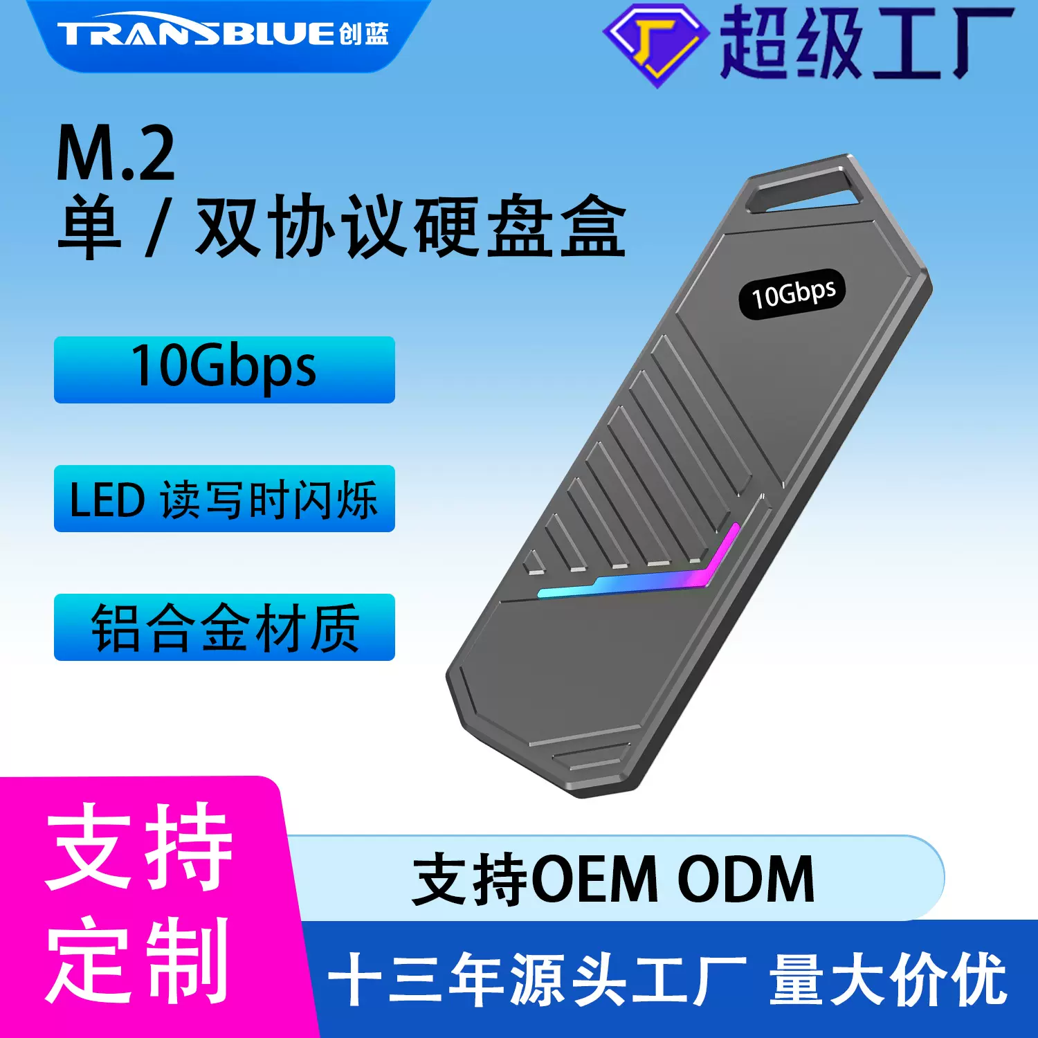 跨境亚马逊爆款 移动硬盘盒铝合金防摔支持单双协议M.2固态硬盘盒