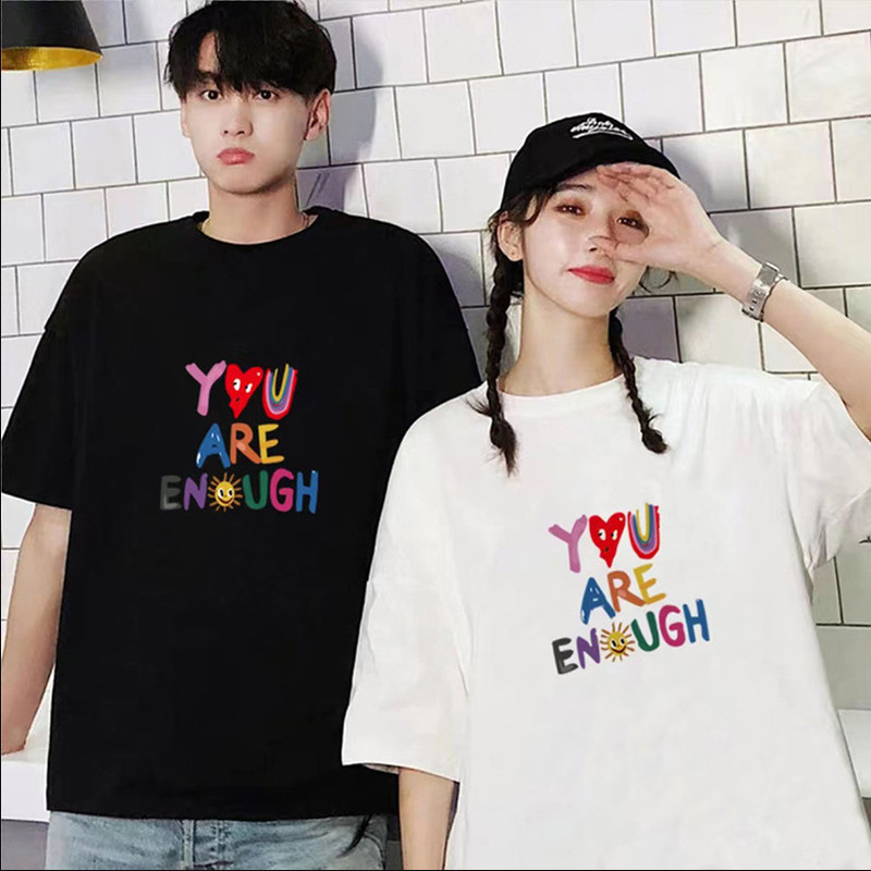 New Fashion Couple Clothing Summer Cotton Short-sleeved T-shirt Men and Women Half-sleeved Niche ins Loose Round Neck Casual Style