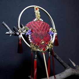 新品异形双层团扇喜扇婚扇拍摄道具汉服饰品配饰流苏华堂