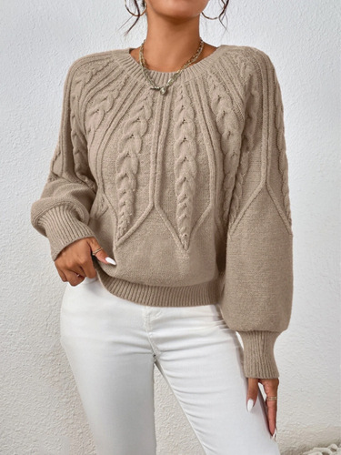 Pullover round neck knitted sweater long sleeve twist solid color autumn and winter versatile knitted top for women