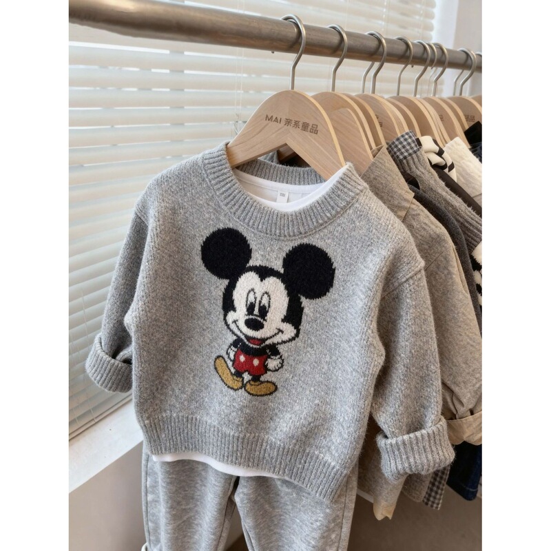 Korean-style children's clothing: cute Mickey Mouse jacquard sweater, soft and comfortable base layer, unisex knit top Korean-style children's clothing: cute Mickey Mouse jacquard sweater, soft and comfortable base layer, unisex knit top