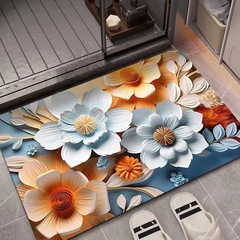 北欧 3D 花珪藻泥浴室フロアマット吸水性滑り止め速乾性フットマット浴室玄関簡単ケアドアマット