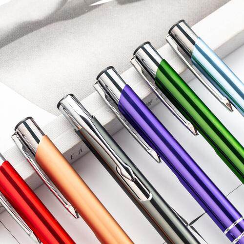 Ballpoint pen with metal barrel, logo printing, retractable tip, specialized for exhibition gifts