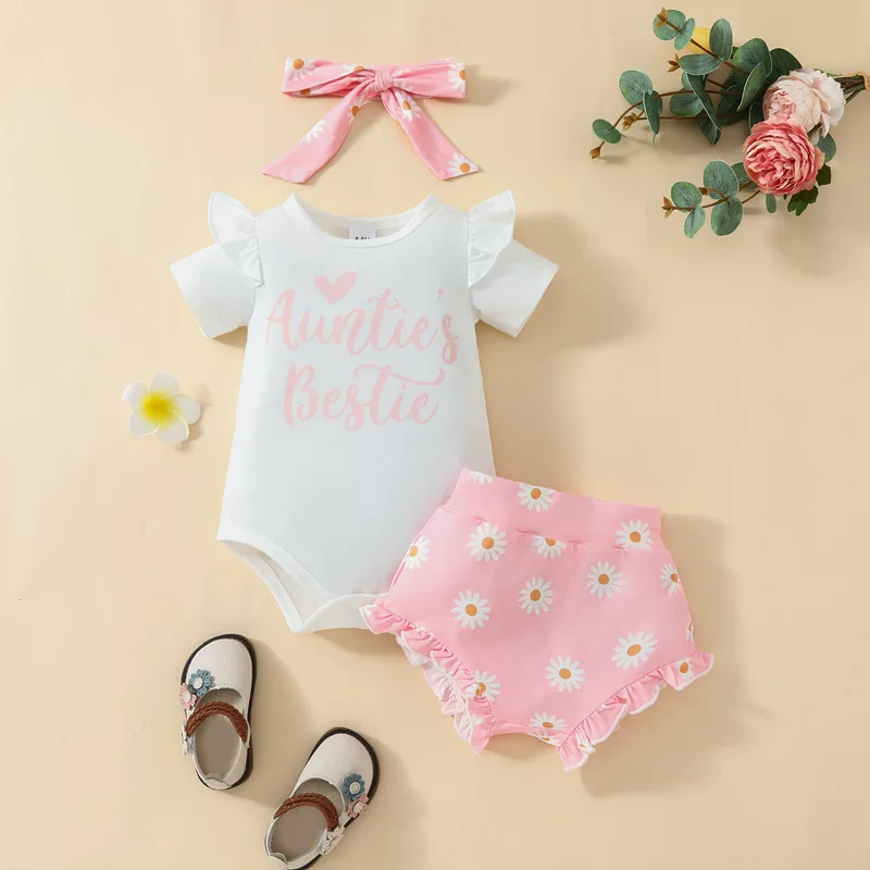 Summer bodysuit with letters, headband