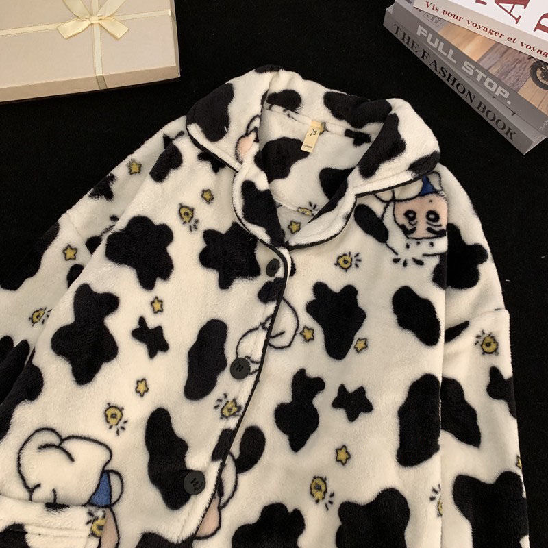 산호 벨벳 커플 잠옷 여성의 가을과 겨울 기모 두꺼운 청소년 남성 따뜻한 플란넬 홈 의류 세트