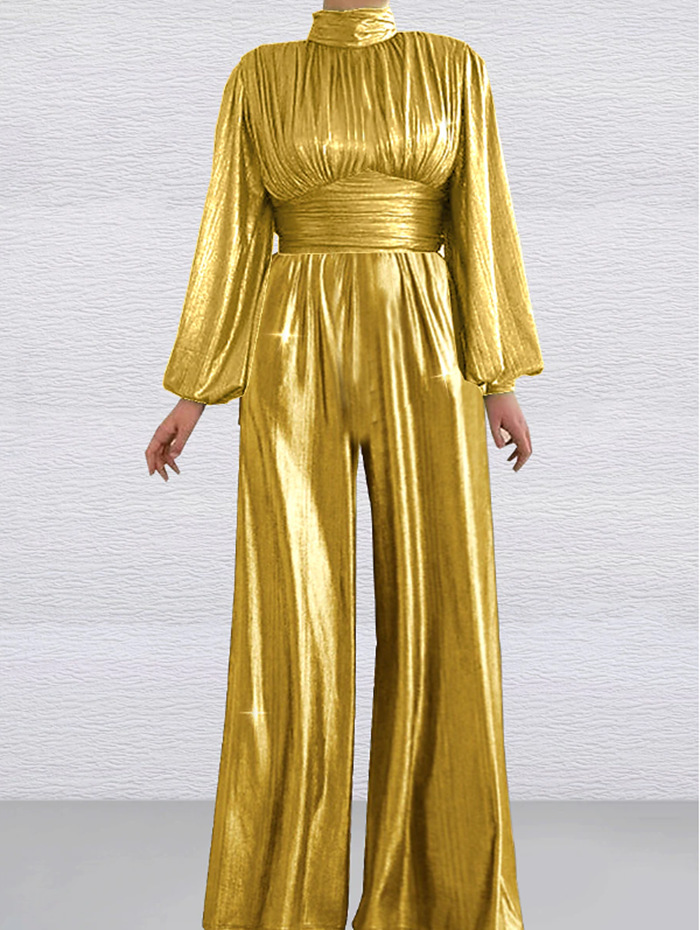 2024 Comercio exterior transfronterizo primavera y verano vestido largo chino nuevo Mono chino flash Mediados de cintura temperamento mono de cercanías