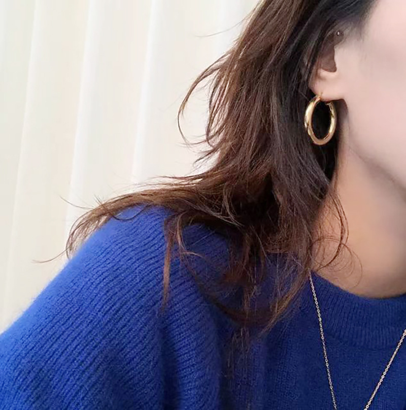 Daily Occasion 304 Stainless Steel Material Retro Geometric Titanium Steel Plating Hoop Earrings 1 Pair
