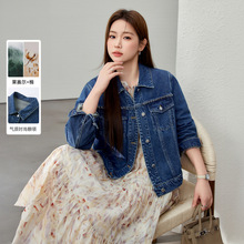【美式复古时髦百搭莱赛尔牛仔外套】纤莉秀大码女装胖mm春装新款