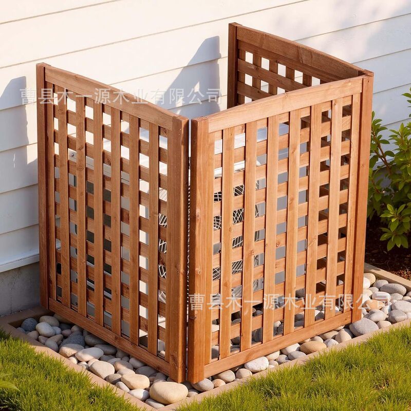 Cross-Border Wooden Privacy Fence High Lattice Air-Conditioning Fence 3-Panel Solid Outdoor Wooden Privacy Screen Cross-Border Wooden Privacy Fence High Lattice Air-Conditioning Fence 3-Panel Solid Outdoor Wooden Privacy Screen