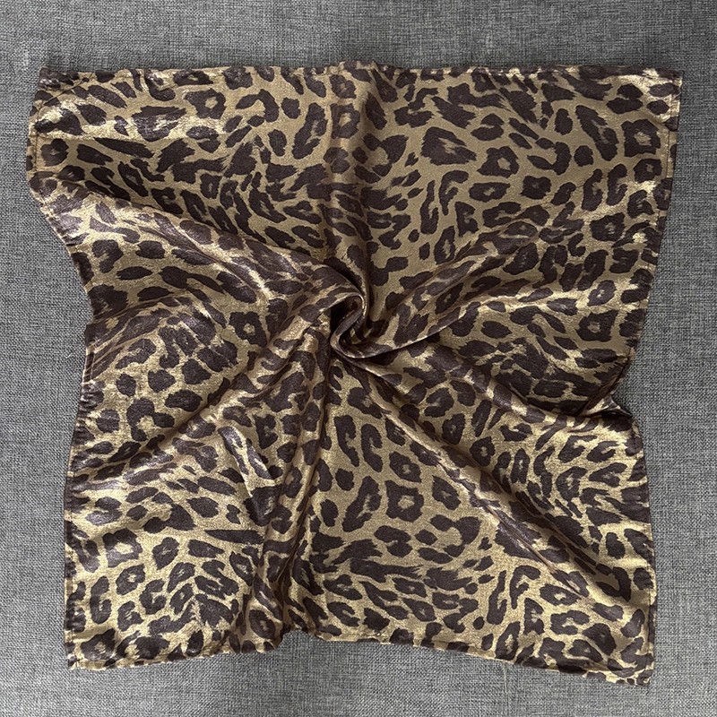 24#Lenço dourado com estampa de leopardo 54*54 (BB1636)