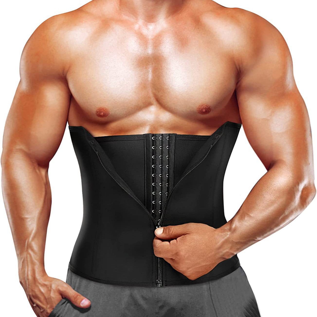 Neoprene Corset Sports Fitness Abdominal Girdle Zipper Button Waist Sealing Sweat Diving Material Body Shaping Garment for Men