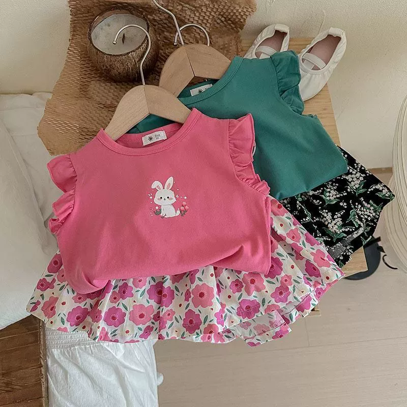 Summer set for early age, children's T-shirt, western style, floral print