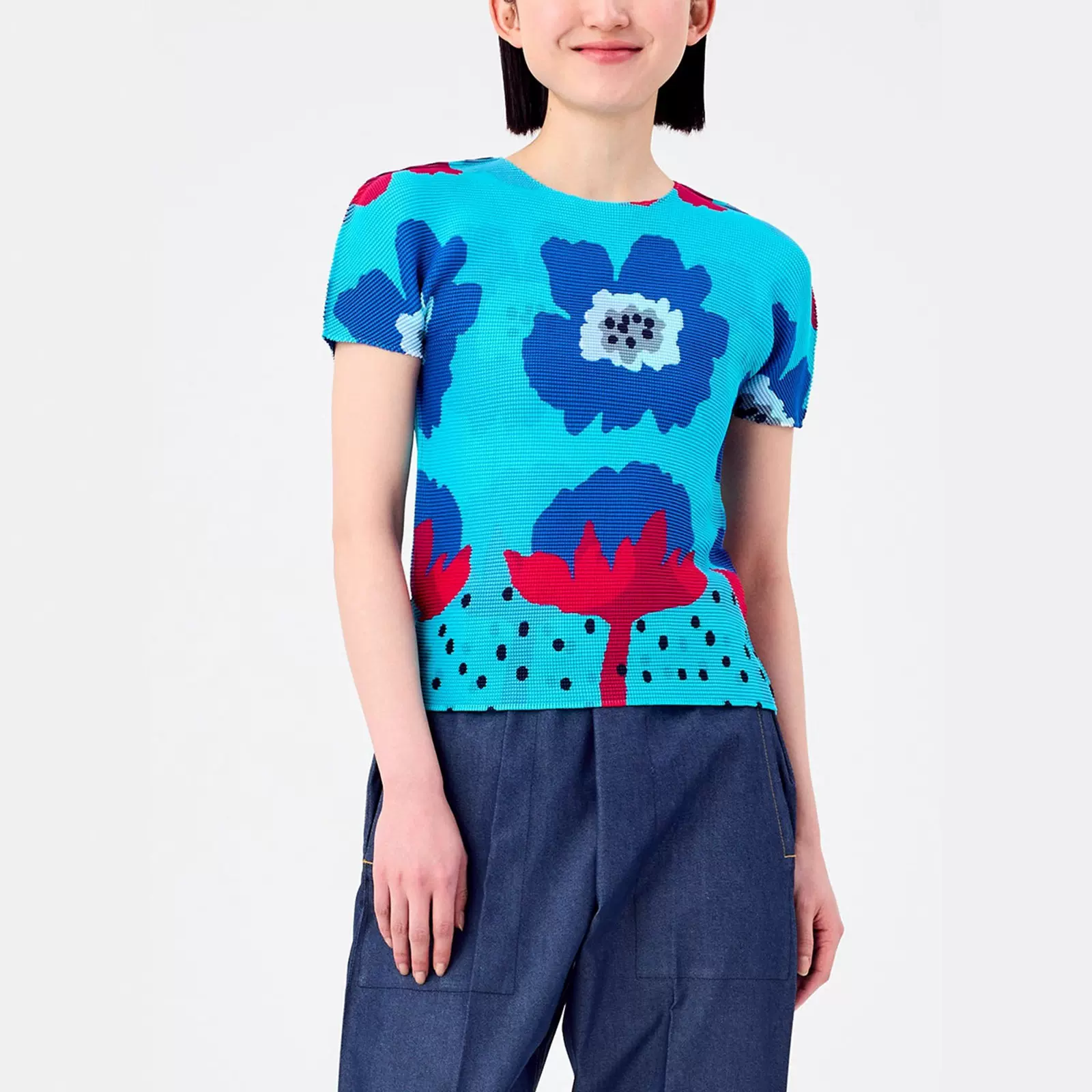 专柜同款短袖t恤女夏季薄款印花高级感三宅me系列褶皱上衣女士