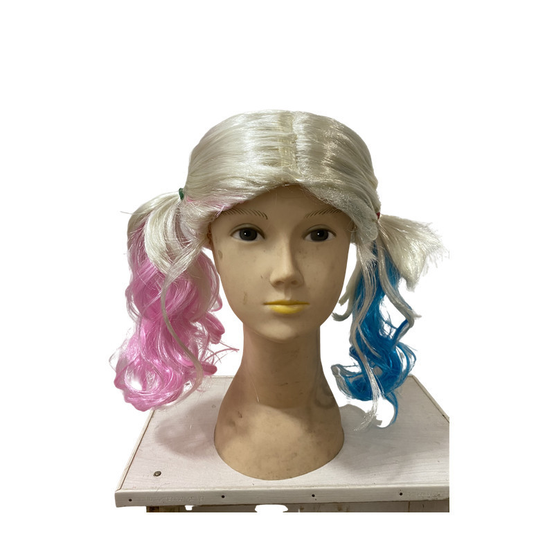 Halloween Harry Potter Gradient Colorful Braids Pink Blue Mid Curly Braids Harry Wig Headgear