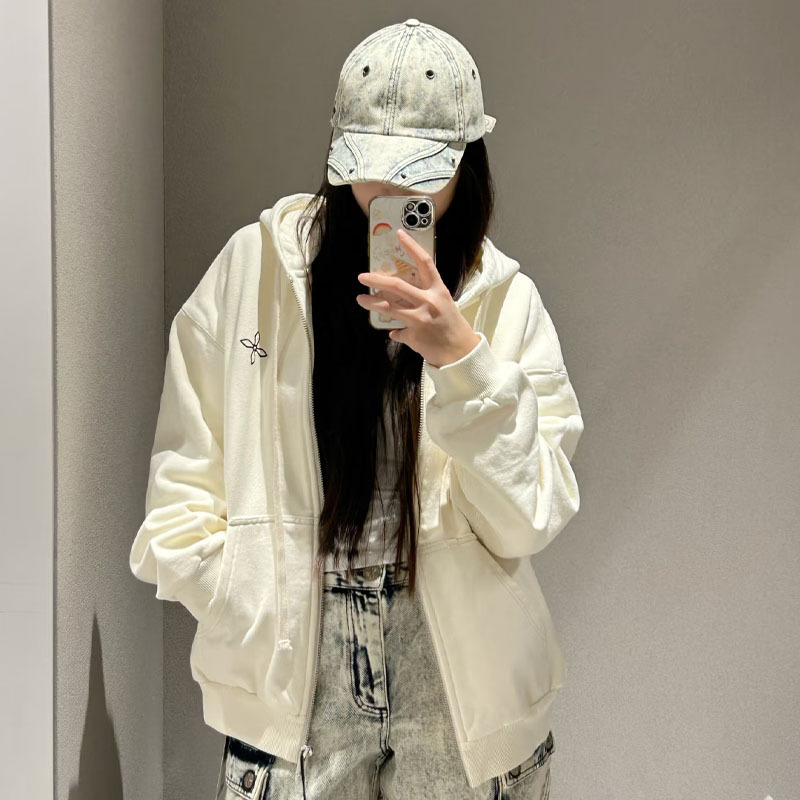 Smfk Cross-Pattern Wide-Zip Hoodie Loose Large Hooded Sports Sweatshirt Cardigan for Spring and Autumn