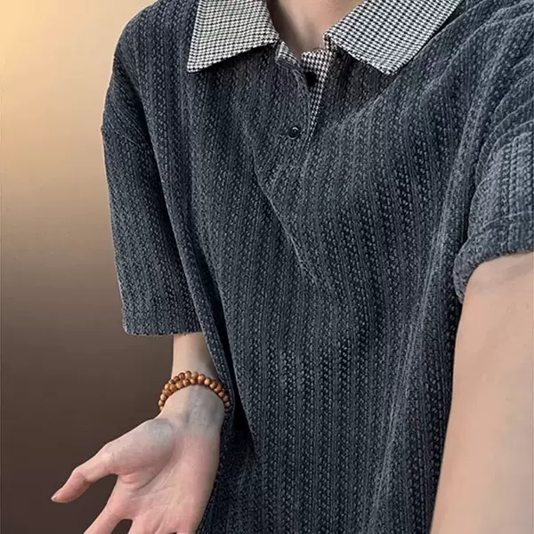 Summer men's short-sleeve polo shirt with a turn-down collar, trendy brand, loose fit, casual, fashionable, versatile, Hong Kong style, niche
