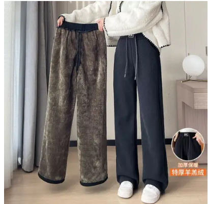 【ベルベット/ノンベルベット】ラムベルベット コーデュロイ ワイドレッグ レディース 秋冬 プラスサイズ 極厚シェニールストレートパンツ|undefined
