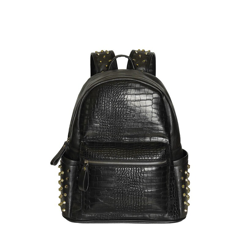 Korean Crocodile Stud Backpack 2024 New Fashion Fashion Computer Bag Large Capacity Student Schoolbag Wholesale