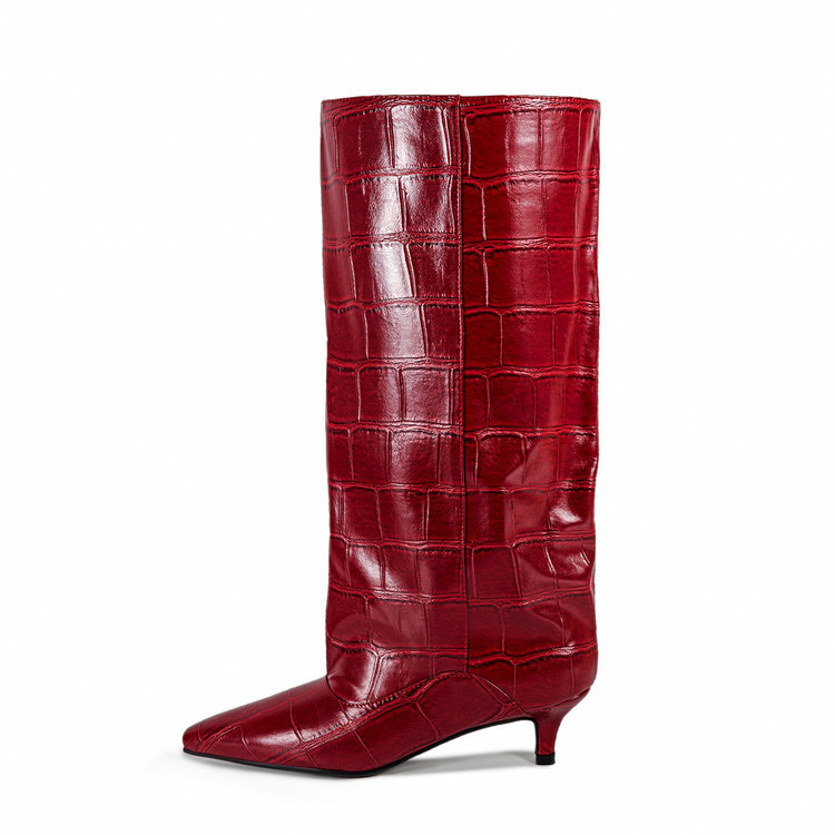 European and American Style Kitten Heel Boots with Extra Wide Shaft Design and Knee-High Shaft European and American Style Kitten Heel Boots with Extra Wide Shaft Design and Knee-High Shaft