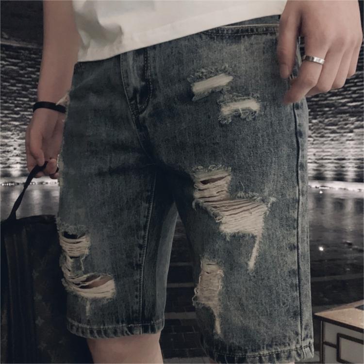 Men's Trendy Brand Rapped Denim Shorts Casual Loose Pants 2024 New Arrival Big Pants Handsome Men's Pants
