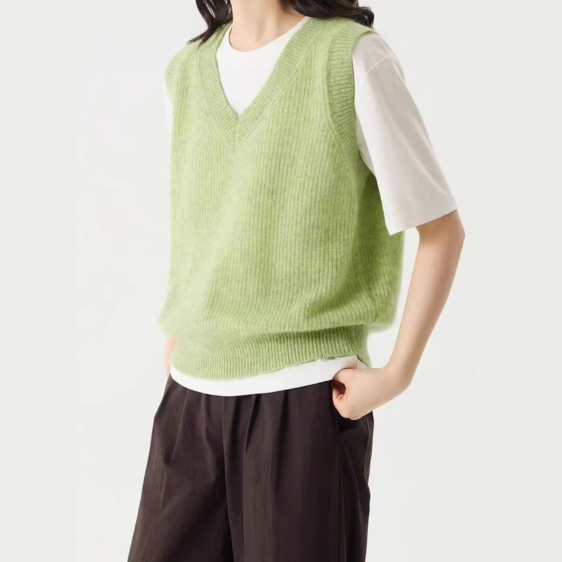 Pre/ Original Quality, Light and Airy Cloud White & Oil Painting Green, Simple and Versatile Mohair Wool Vest, Special Pre/ Original Quality, Light and Airy Cloud White & Oil Painting Green, Simple and Versatile Mohair Wool Vest, Special