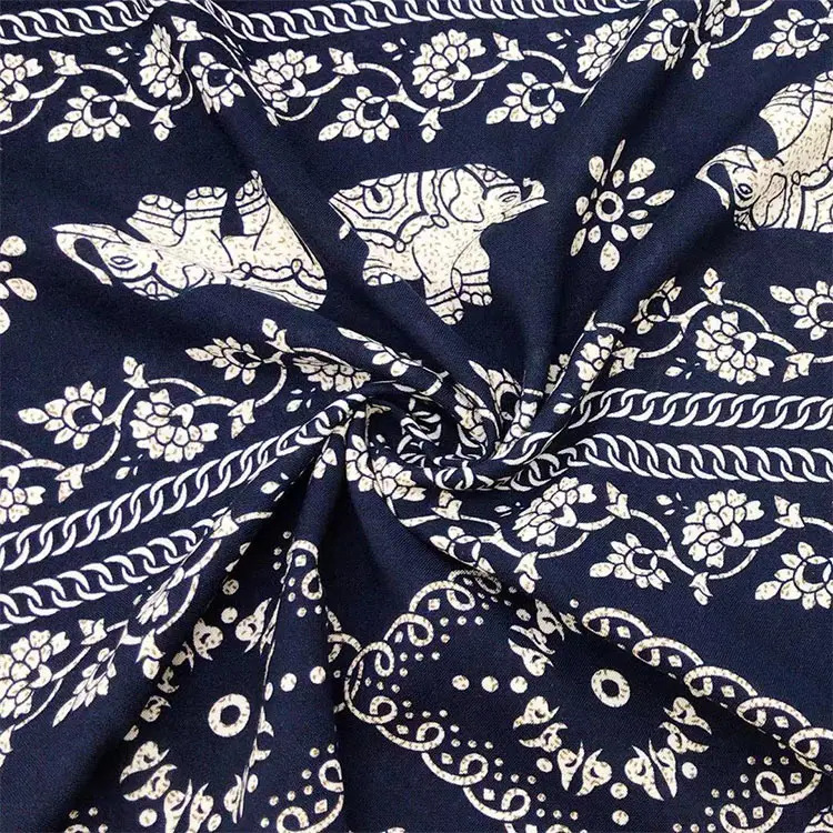 Al por mayor estilo tailandés barato Challis rayon jersey hawaiano tela de camisa