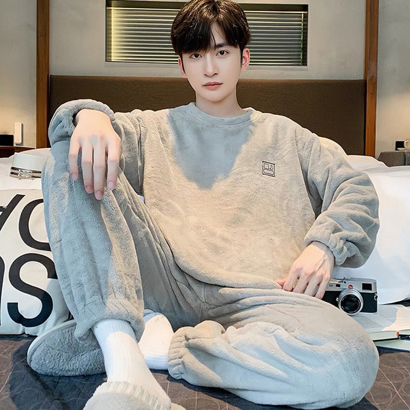 Pajamas for Men in Autumn and Winter Flannel Coral Velvet Warm and Thickeneded Cartoon Men's Clothing Can Be Worn Outside Men's Pajamas and Home Clothes