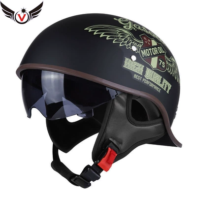 Motorcycle Helmet Men's Summer Half Helmet Retro Women's Electric Car Motorcycle Lightweight Scoop Helmet with Inner Mirror (Motosiklet kaskı (dəbilqə)) - locomotive-girl-m