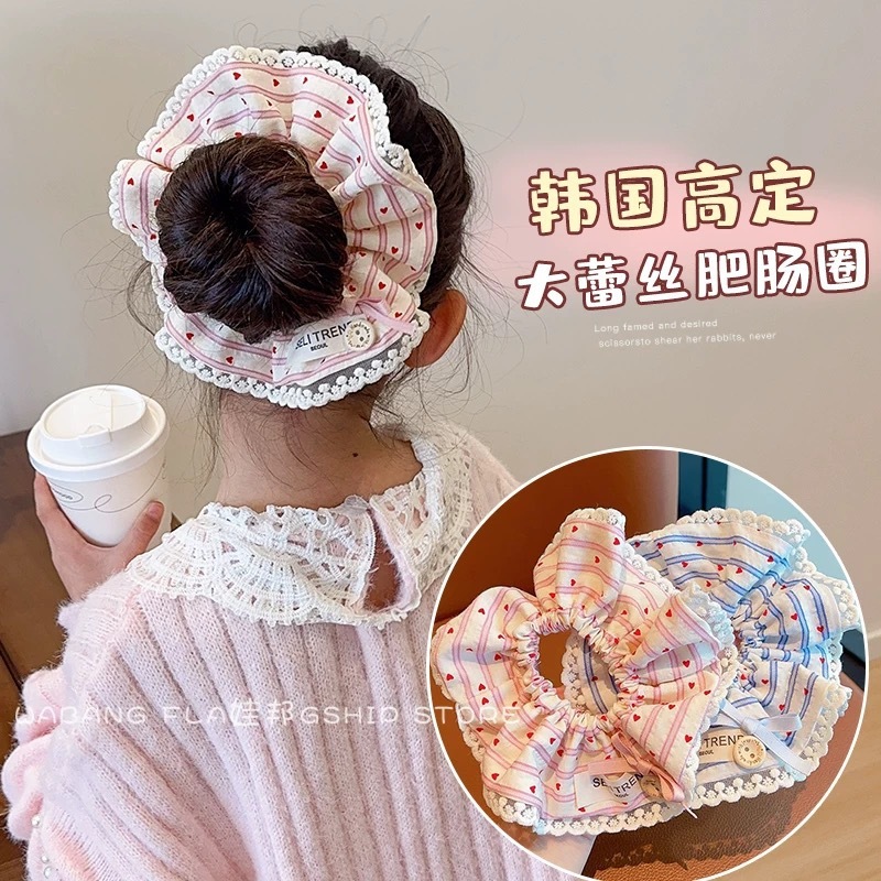 韩版爱心印花大肠发圈2025新款儿童发饰甜美可爱扎马尾丸子头发绳|undefined