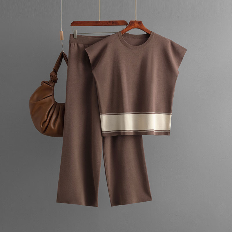Women Clothing Suit Women Knitwear Loose Slimming High Waist Wide Legs Trousers Two Piece Suit