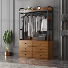 铁艺衣帽落地家用简易衣卧室挂衣客厅房间带抽屉纳置物