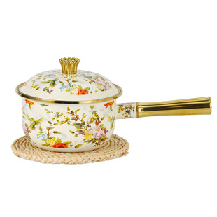 in stock New Enamel Milk Pot Single Handle Supplementary Food Enamel Pot Single Handle Enamel Happiness Soup Pot Induction Cooker Available