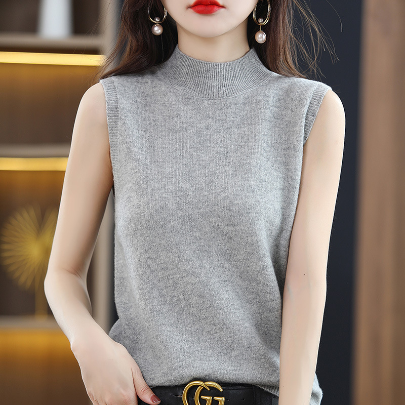 Sleeveless Women's Half Turtleneck Suspender Bottoming Shirt Women's 2025 New Pure Color Suit with Knitted Knitwear Pullover Vest
