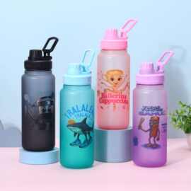 彩色塑料太空壶塑料杯提手杯车载单层便携 杯子可印图片跨境批发