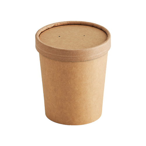 加厚牛皮纸汤杯汤桶一次性粥桶外卖打包盒圆形带盖粥杯纸碗批发