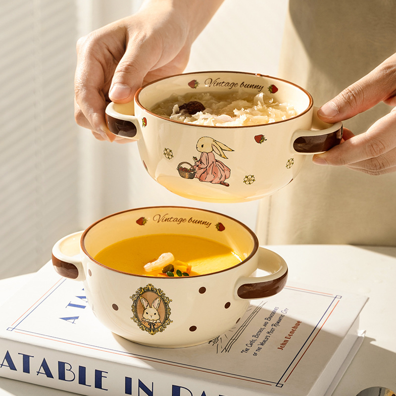 Modern Housewife Hera Rabbit Steamed Egg Bowl Ceramic Ear Bowl Baby Egg Custard Steamed Custard Bowl Household Stew Pot