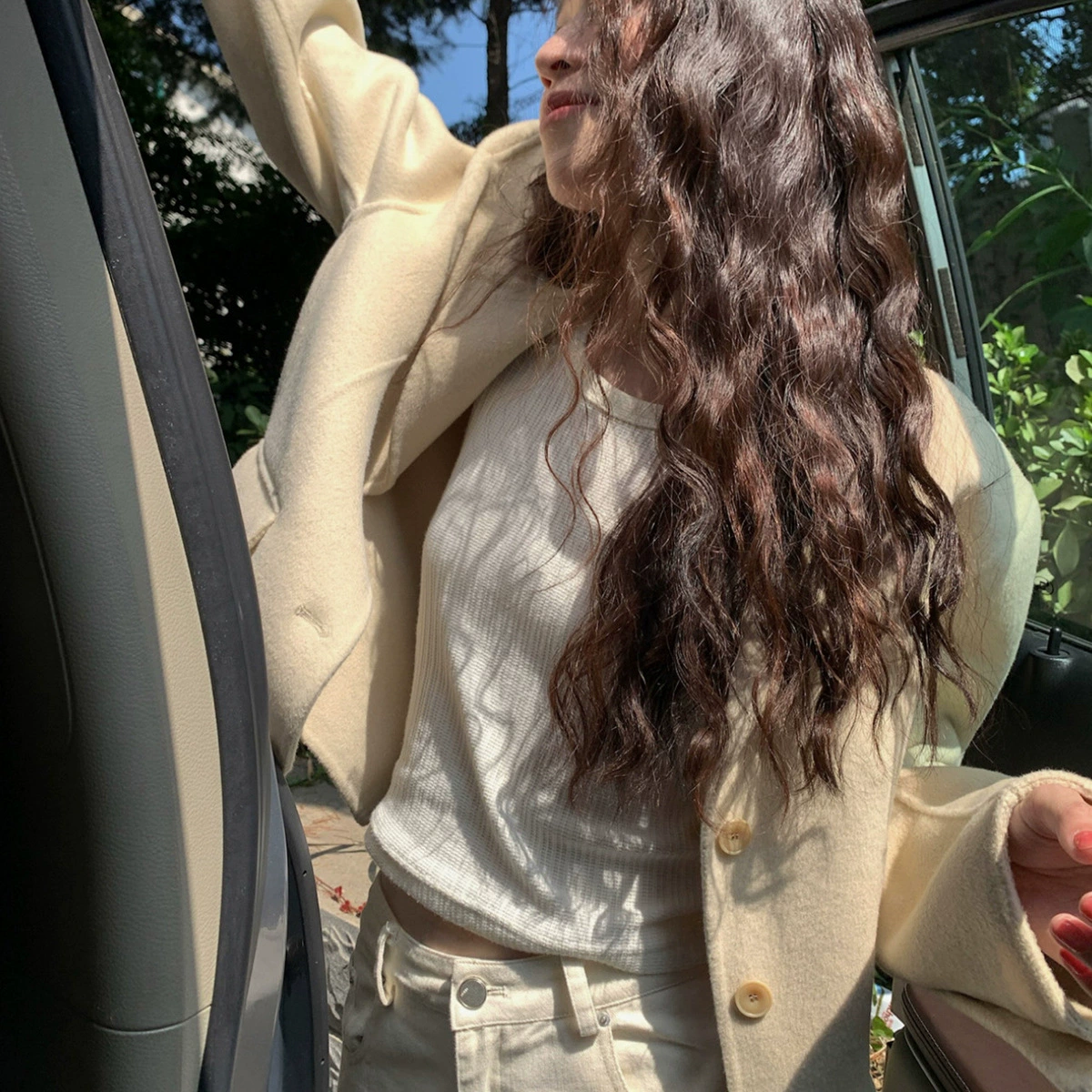 【Без возможности возврата или обмена】Короткое шерстяное пальто с воротником-стойкой для женщин, двустороннее шерстяное пальто для женщин маленького роста, зимний сезон.