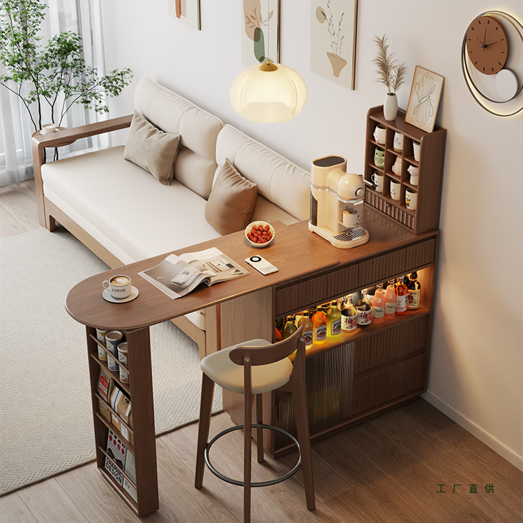 Retractable Solid Wood Bar Table Home Balcony Leisure Small Apartment Partition Narrow Island Sideboard Integrated