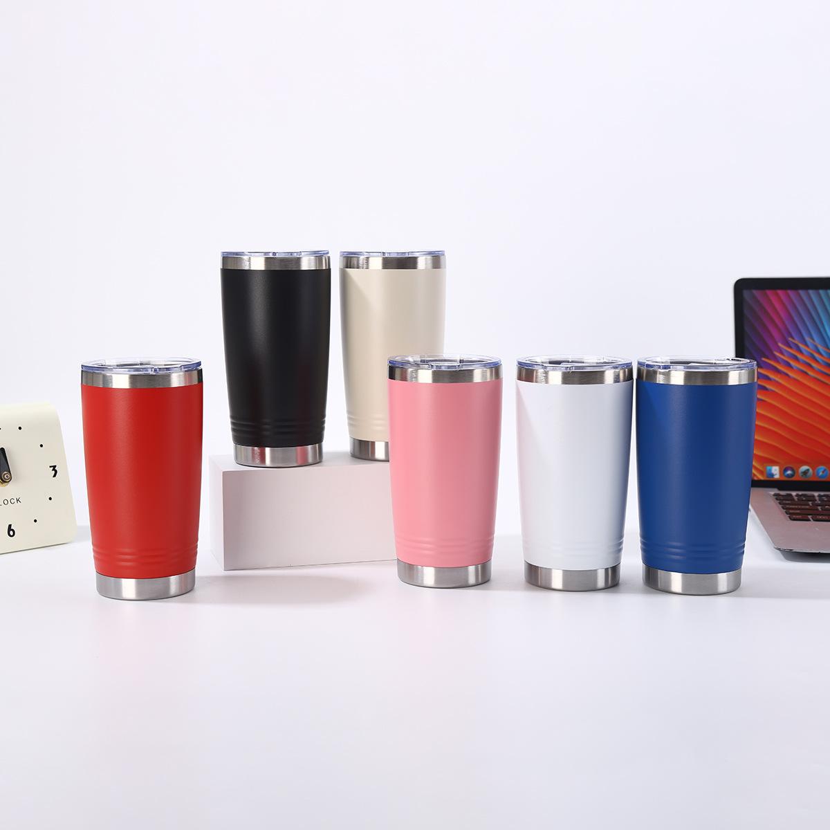 跨境304不锈钢真空保温杯创意螺纹双饮20oz汽车杯双层保冷啤酒杯